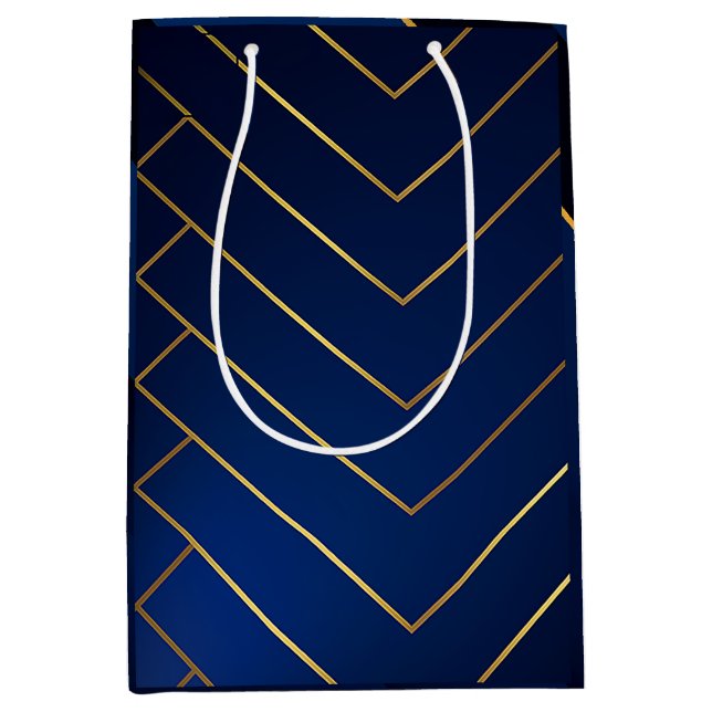 Luxurious Sleek and Sophisticated Navy Blue & Gold Medium Gift Bag (Front)