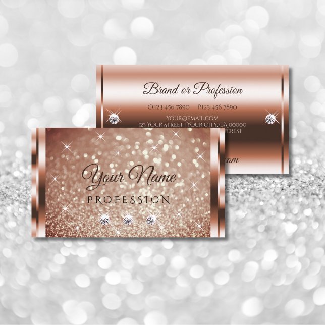 Luxurious Sparkle Rose Gold Glitter with Diamonds Business Card (Creator Uploaded)