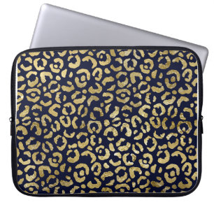 Luxurious Stylish Gold Navy Leopard Print Laptop Sleeve