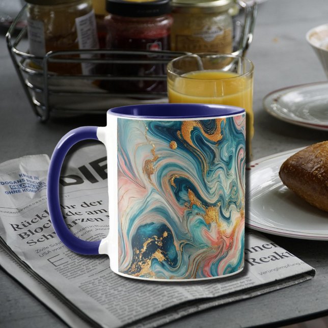 luxurious swirls of blue  with   golden  mug (Creator Uploaded)