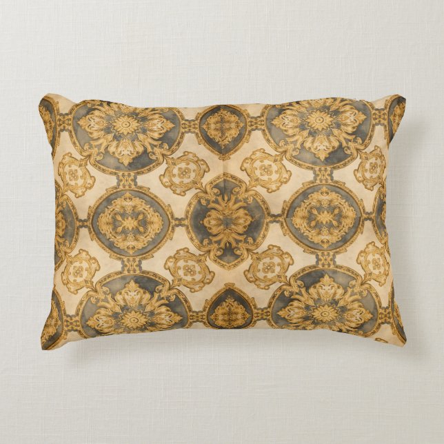 Luxurious Tapestry Pattern, Gold Black Beigi Accent Pillow (Front)