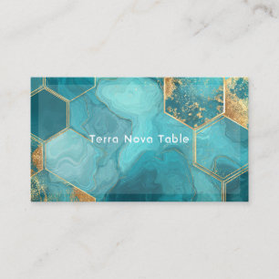 Luxurious Teal Agate & Gold Glitter Hexagon Business Card
