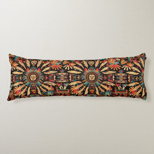 Luxurious Teal "Aztec Dream" Plush Body Pillow (Front)