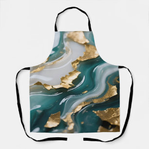 Luxurious Teal Gold Leaf Fluid Marble  Apron