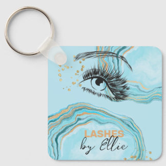 Luxurious Teal Gold Marble Lash Extension Qr Code Keychain