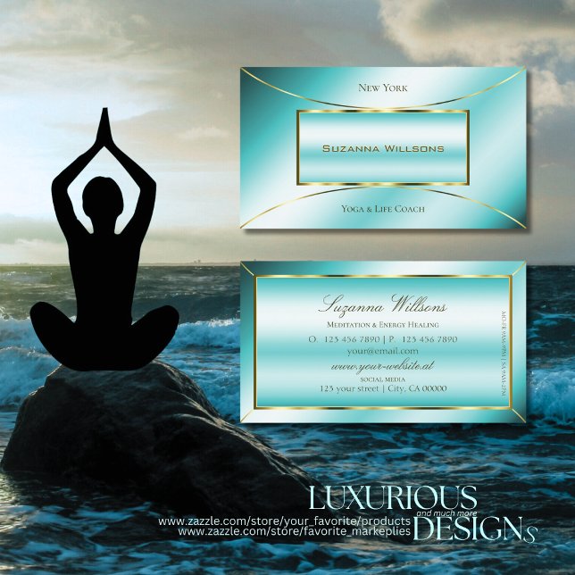 Luxurious Teal with Gold Decor Chic and Elegant Business Card (Creator Uploaded)