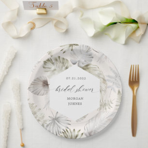 Luxurious Tropical Foliage Bridal Shower Paper Plate