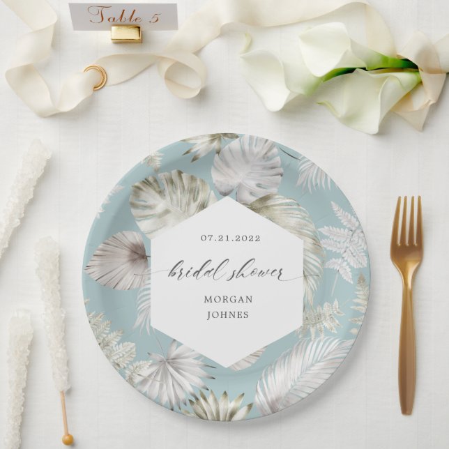 Luxurious Tropical Foliage Bridal Shower Paper Plate (Wedding)