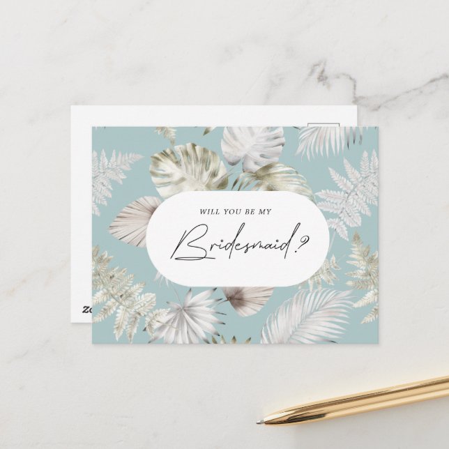 Luxurious Tropical Foliage Bridesmaid Invitation Postcard (Front/Back In Situ)
