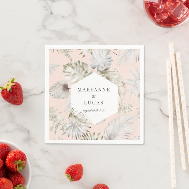 Luxurious Tropical Foliage Monogram Paper Napkins (Insitu)