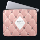 luxurious tufted rose gold monogram laptop sleeve<br><div class="desc">Our "luxurious tufted" collection features beautiful rose gold and gold tufted backgrounds with rhinestones. In the middle is a diamond shape placeholder for monogram and business info in different colors. Check our store for more complementary items from this collection.</div>