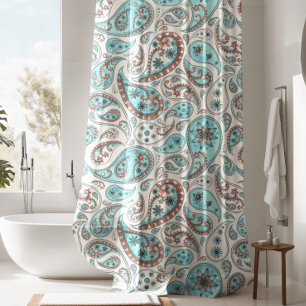 Luxurious Turquoise Blue Paisley Shower Curtain
