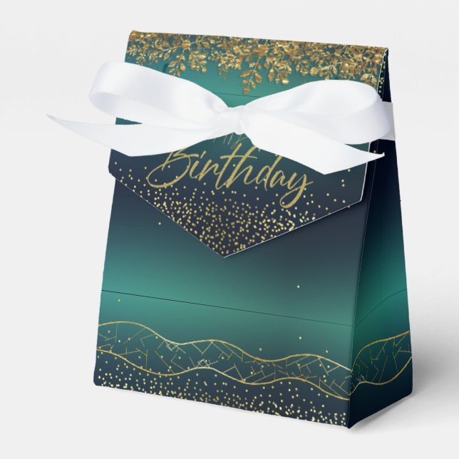 luxurious turquoise gold favor box (Front Side)