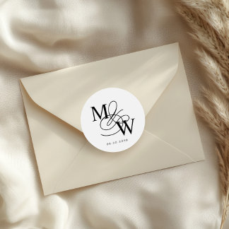 Luxurious Typography Wedding Monogram Classic Round Sticker