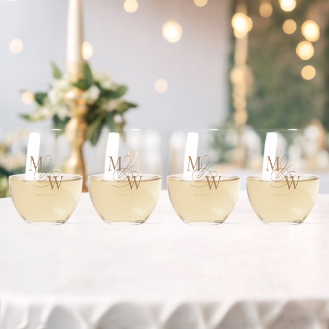 Luxurious Typography Wedding Monogram Stemless Wine Glass (Insitu (Wedding))