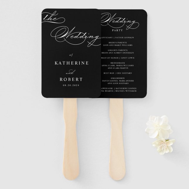 Luxurious Typography Wedding Program Hand Fan (Front and Back)