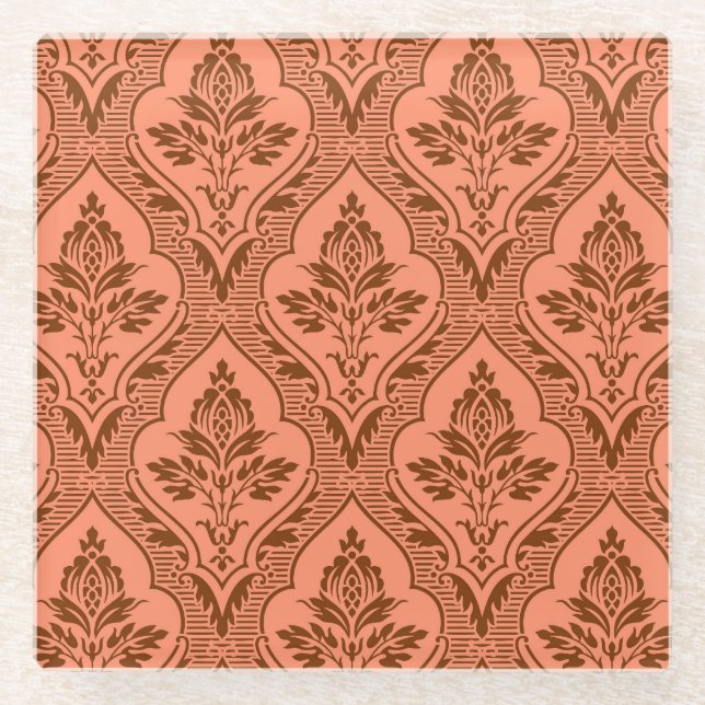 Luxurious Vintage Damask Seamless Texture Glass Coaster (Front)