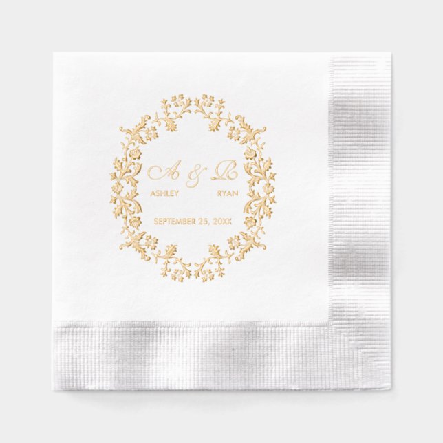Luxurious Vintage Floral Monogram Foil Napkins (Front)