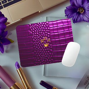 Luxurious Vivid Purple Faux Crocodile Monogrammed Mouse Pad