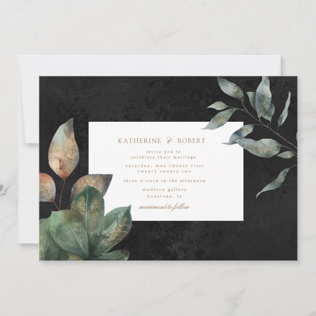 luxurious watercolor foliage Wedding Invitation (Front)