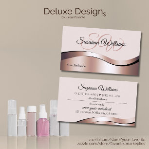Luxurious Waved Rose Gold Decor with Initials Business Card