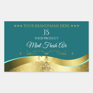 Luxurious Wavy Gold Decor Dark Teal Monogram Label