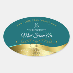 Luxurious Wavy Gold Decor Dark Teal Monogram Label