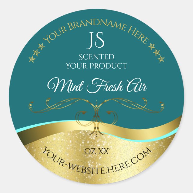 Luxurious Wavy Gold Decor Dark Teal Monogram Label (Front)