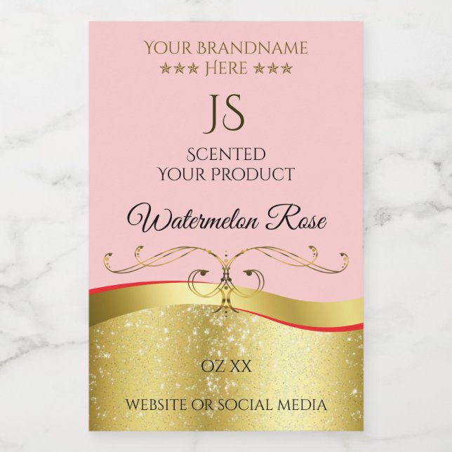 Luxurious Wavy Gold Decor Light Red Monogram Label (Single Label)