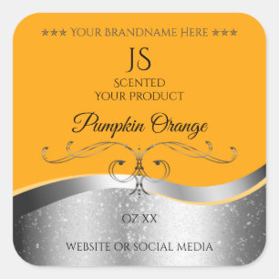 Luxurious Wavy Silver Decor Orange Monogram Label