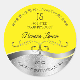 Luxurious Wavy Silver Decor Yellow Monogram Label
