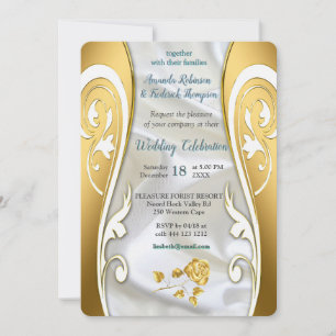 Luxurious, White, Flowing Silk & White Roses. Invitation