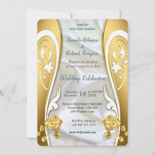 Luxurious, White, Flowing Silk & White Roses. Invitation