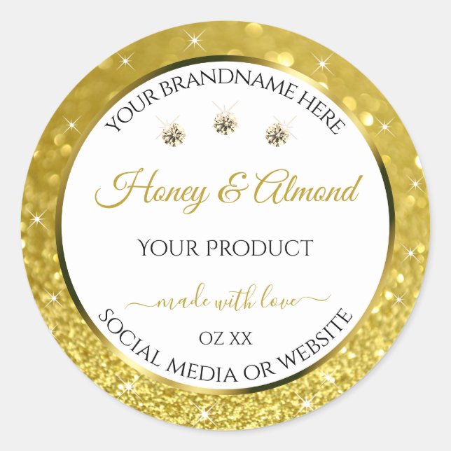 Luxurious White Gold Glitter Product Labels Jewels (Front)