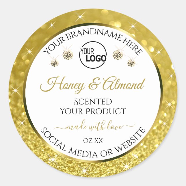 Luxurious White Gold Glitter Product Labels Logo (Front)