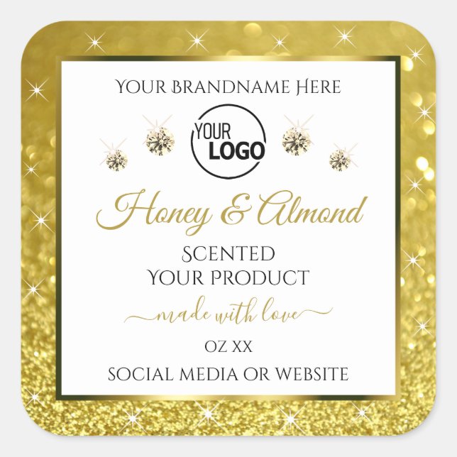 Luxurious White Gold Glitter Product Labels Logo (Front)