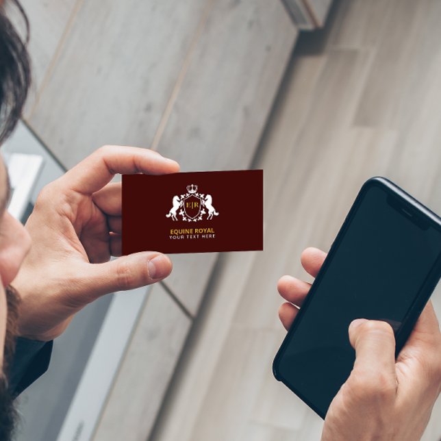 Luxurious White Royal Crest | Initial on Burgundy Business Card (Creator Uploaded)