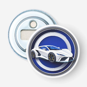 Luxurious White Sports Car Emblem Bottle Opener