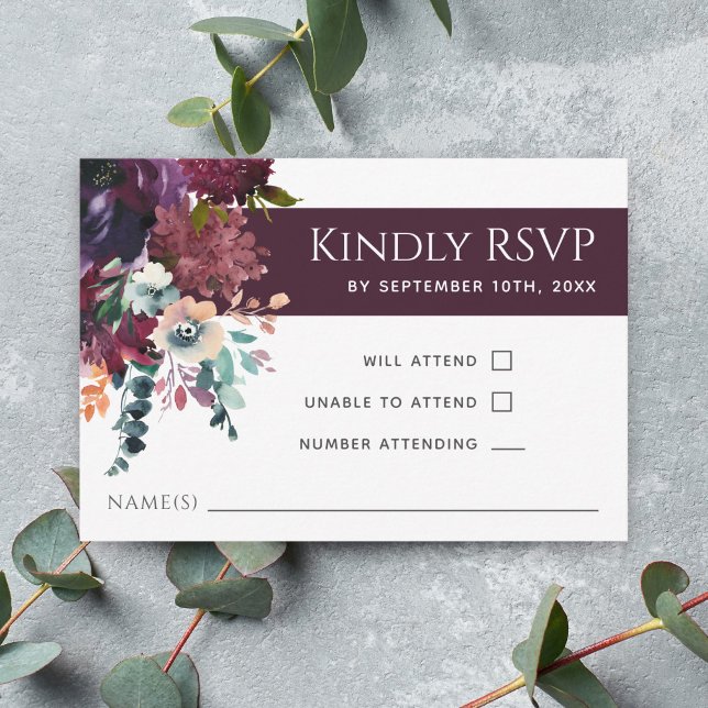 Luxurious Wine Elegant Floral Wedding RSVP (Creator Uploaded)