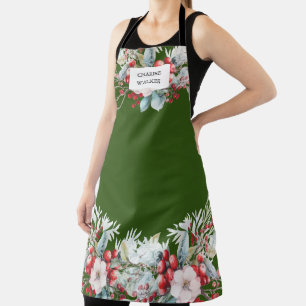 Luxurious Winter Berries Holiday Monogram Apron
