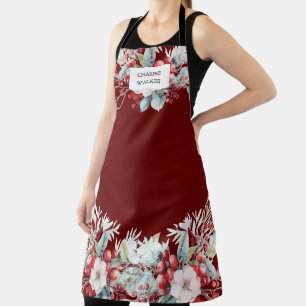 Luxurious Winter Berries Holiday Monogram Apron