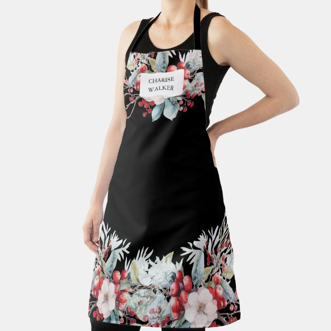 Luxurious Winter Berries Holiday Monogram Apron (Insitu)