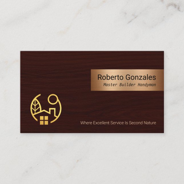 Luxurious Wood Grain Carpenter Handyman Business Card (Front)