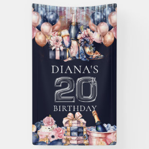 Luxury 20th Birthday Personalized Champagne Heel Banner