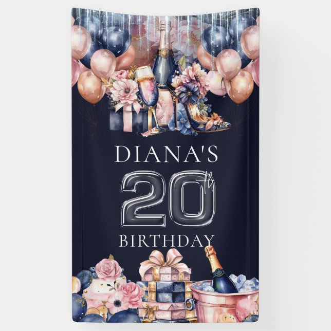 Luxury 20th Birthday Personalized Champagne Heel Banner (Vertical)