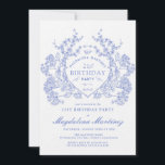 LUXURY 21st Birthday Vintage Blue Floral Crest Invitation<br><div class="desc">An elegant French vintage blue floral crest takes centre stage on this timeless birthday invitation. Ornate,  formal and very feminine will make any birthday lady feel very special. Coordinating party supplies are available.</div>