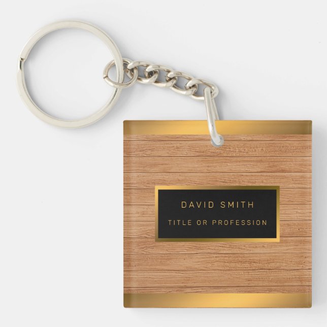 Luxury 2in1 Gold Wood Modern Business Card & Keychain (Front)