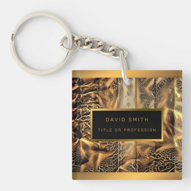 Luxury 2in1 Unique Wood Gold Business Card & Keychain (Front)