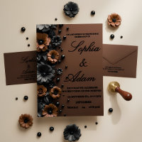 Luxury 3D Floral Bronze & Black Wedding Invitation