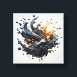 Luxury 3D Fluid Splash Art - Dynamic Gold and Matt Canvas Print<br><div class="desc">A high-energy abstract composition featuring a stunning 3D splash of liquid gold intertwined with matte slate blue waves. Tiny golden spheres and droplets burst forth, creating a sense of dynamic movement and modern elegance against a clean white background. This sophisticated piece is a perfect focal point for a contemporary living...</div>